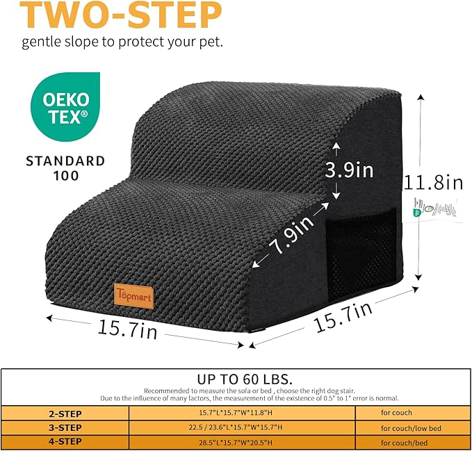 Topmart High Density Foam Pet Steps 2 Tiers 11.8" High,Non-Slip