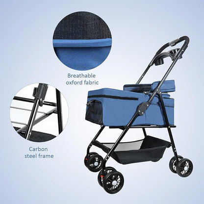 Pet Stroller for Cats/Dogs 4 Wheels 30lbs Small