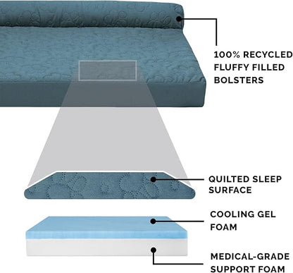 Furhaven Cooling Gel Dog Bed for Large Dogs w/ Removable Bolsters & Washable Cover 95 lbs