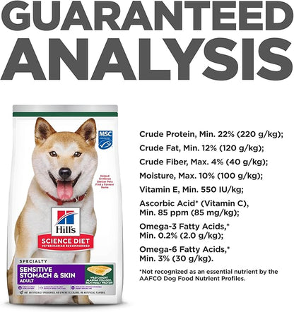 Hill's Science Diet Sensitive Stomach & Skin, Adult 1-6, Stomach & Skin Sensitivity Support, Dry Dog Food, Pollock, Barley, & Insect Recipe, 3.5 lb Bag