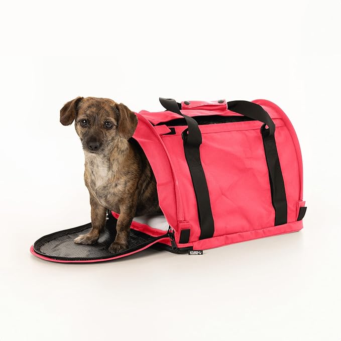 SturdiBag Pro 2.0 Pet Travel Carrier with Flexible Height for Cats and Dogs | Soft Sided Pet Carrier Bag with Safety Clips and Seatbelt Straps for Airplane or Car Travel | Medium, Hot Pink