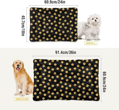 Polka Dot Black & Gold Pet Bed Pad Soft Dog Bed Mat with Anti-Slip Bottom 36'' x 24''