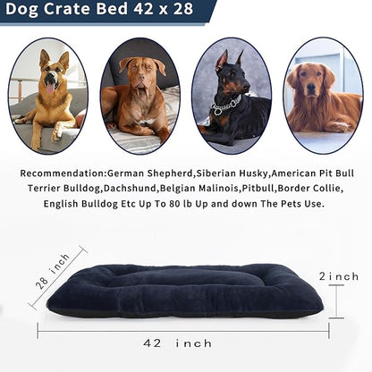 28x42 Dog Crate Bed Washable,Soft Plush Fur Comfy Dog Beds for Large Dogs Pet Bed for 80lb Dog,Dog Crate Mat 42 Inch Orthopedic Anti Anxiety with Non-Slip Bottom Provide Calming Sleeping(Navy Blue