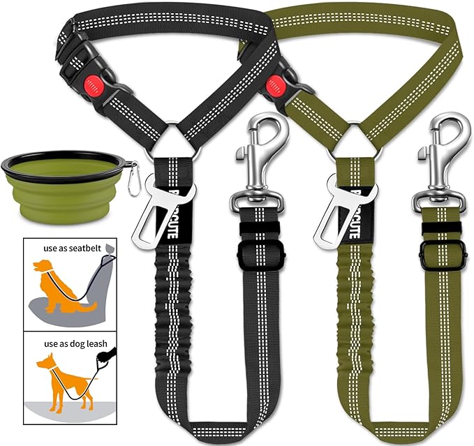 3 Piece Set Dog Seat Belt Retractable Dog Car Seatbelts Adjustable Pet Seat Belt for Vehicle Headrest Restraint Adjustable Heavy Duty & Elastic & Durable Car Harness for Dogs