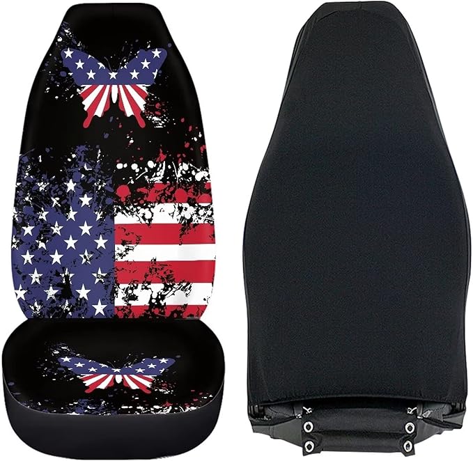 UNICEU Patriotic American Flag Butterfly 2 Packs Car Seat Covers Front Seat Only Protector Full Set 4th Natinal