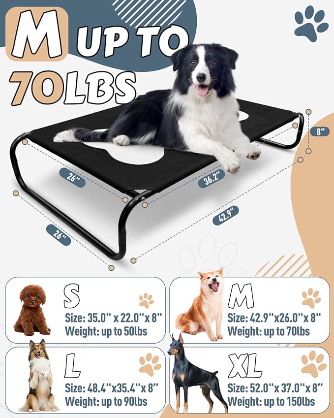 Cooling Elevated Dog Bed 43"x 26" 8" High