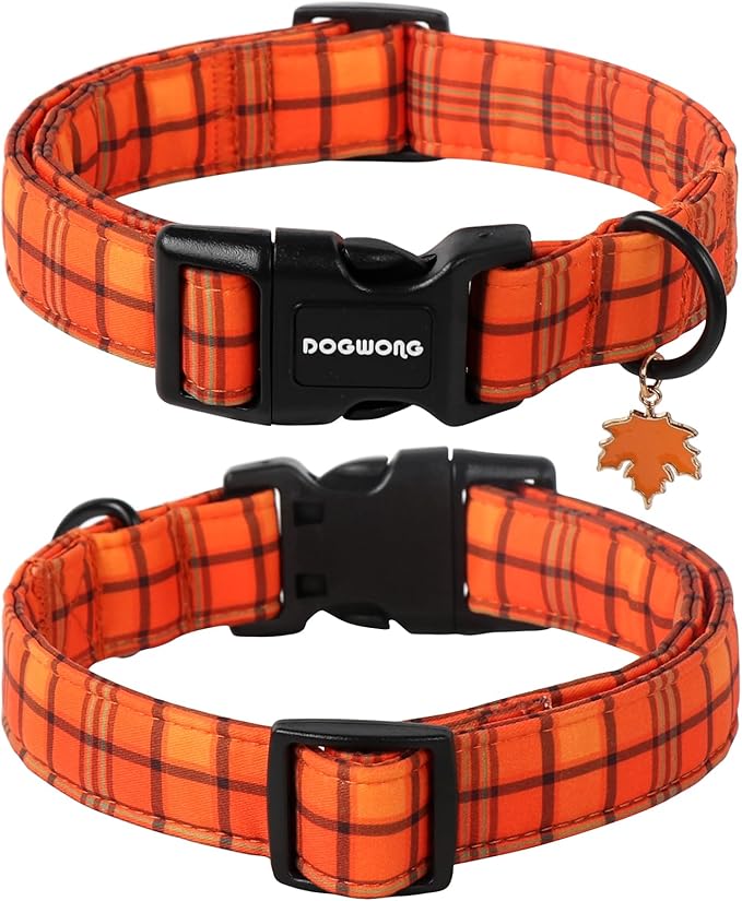 DOGWONG Fall Orange Plaid Dog Collar- Cute Designer