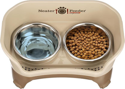 Neater Feeder - Express Model - Mess-Proof Dog Bowls (Medium/Large, Cappuccino) – Made in USA – Elevated, No Spill, Non-Tip, Non-Slip, Raised Stainless Steel Food & Water Pet Bowls