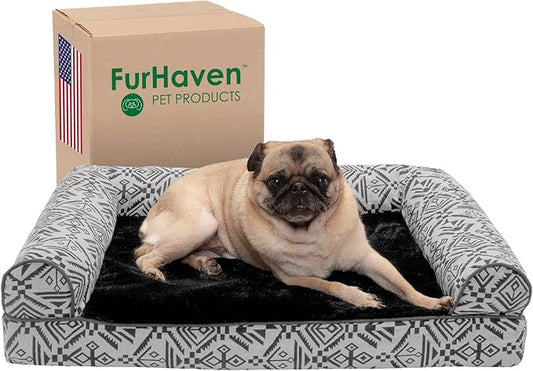 Furhaven Orthopedic Dog Bed for Medium/Small Dogs w/ Removable Bolsters & Washable Cover 35 lbs