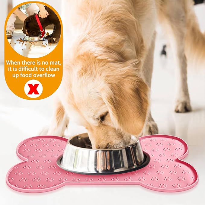 Dog Food Mat Anti-Slip Silicone Dog Bowl Mat Thicker Pet Placemat Waterproof Cat Feeder Pad with Raised Edge Puppy Kitten Feeding Mats Suitable Small Medium-Sized Dogs Cats Eating Tray