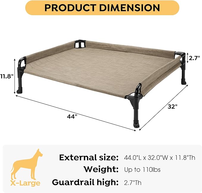 Veehoo Elevated Raised Dog Bed-Cooling Outdoor Dog Cots 44"x 32"