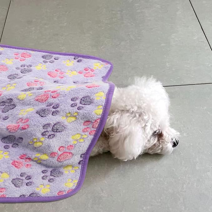 6 Pack Puppy Dog Blankets Super Soft Warm Sleep Mat Paw Print Blanket Fleece Pet Blanket Flannel Throw Dog Blankets for Small Dogs Puppy Cats Pets,Small(23"x15")