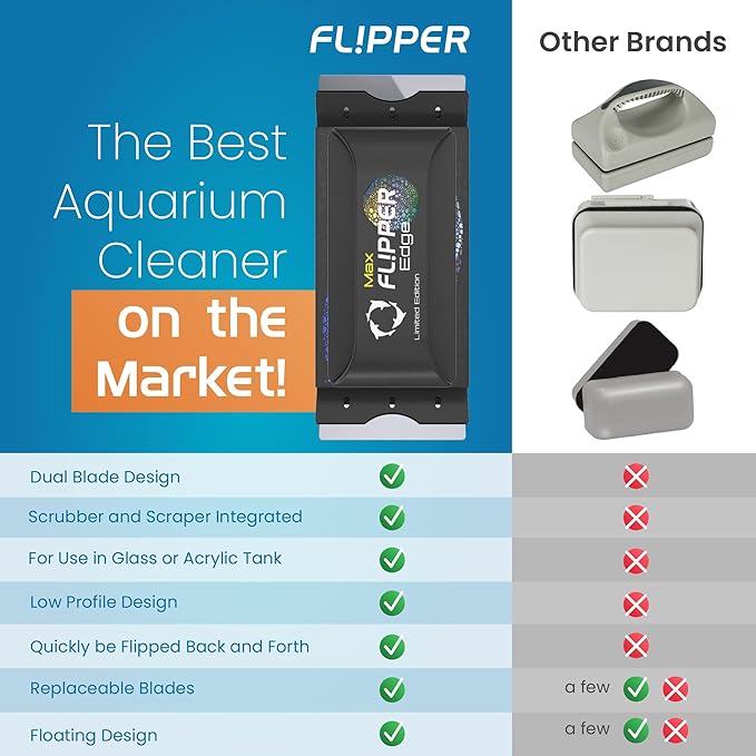 FL!PPER Flipper Edge Max Tang Limited Edition Floating Magnetic Aquarium Cleaner | 2-In-1 Dual Blade Scrubber & Scraper Fish Tank Cleaner Tools for Efficient Cleaning & Acrylic Surface Maintenance