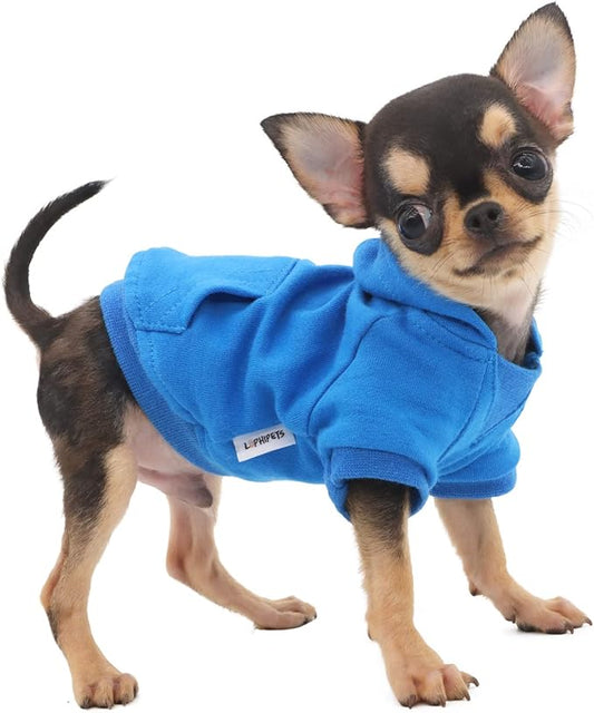 LOPHIPETS Lightweight Cotton Hoodie for Small Dogs – Hooded Sweatshirt for Chihuahuas Puppy and Toy Breeds-Blue/XXS