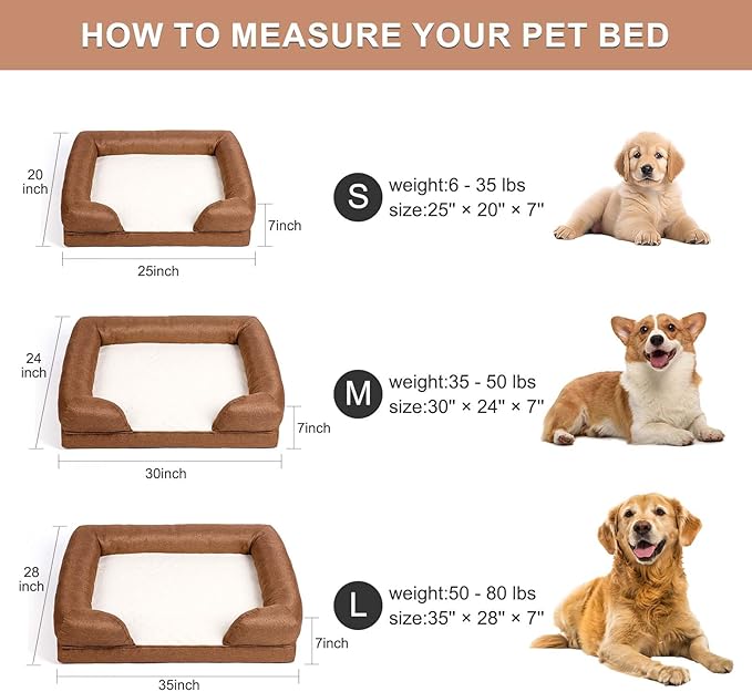 35"x27"x7" Dog Beds for Extra Large Dogs - Washable Orthopedic Dog Beds with Soft Bolster, Heavy Duty Dog Bed Chew Resistant with Removable Cover(Brown, Large)