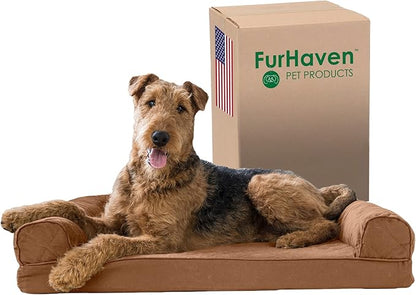 Furhaven Memory Foam Dog Bed for Large/Medium Dogs w/ Removable Bolsters & Washable Cover 55 lbs