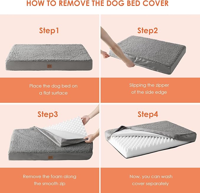 EHEYCIGA Orthopedic Foam Dog Bed for Large Dogs 35"L x 23"W x 3.5"Th, Light