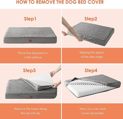 EHEYCIGA Orthopedic Foam Dog Bed for Large Dogs 35"L x 23"W x 3.5"Th, Light