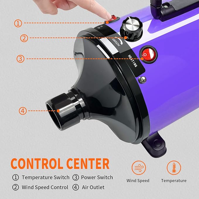 Pet Grooming Dryer with Adjustable Speed and Temperature Control