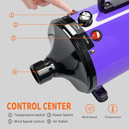 Pet Grooming Dryer with Adjustable Speed and Temperature Control