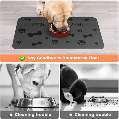Pet Feeding Mat-Absorbent Pet Placemat for Food and Water Bowl (16"x24", Dark
