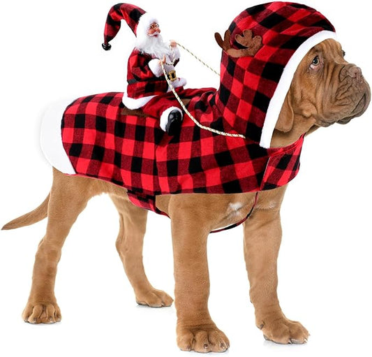 BWOGUE Santa Dog Costume Christmas Pet Clothes Santa Claus Riding Pet Cosplay Costumes Party Dressing up Dogs Cats Outfit for Small Medium Large Dogs Cats