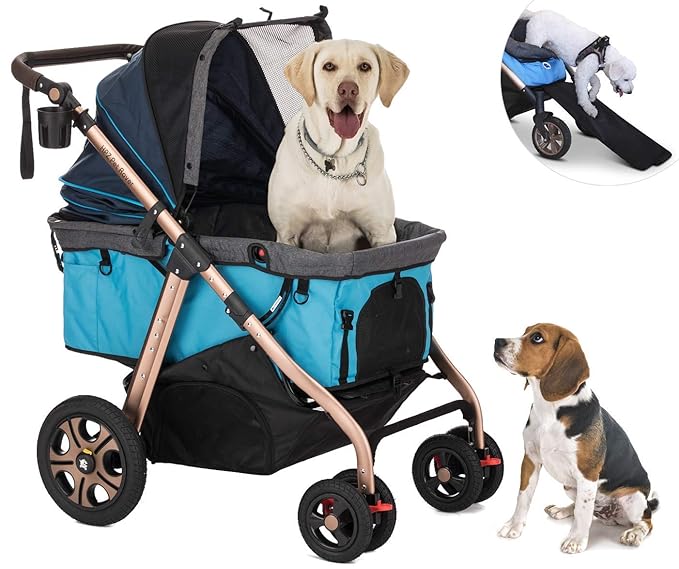 HPZ Pet Rover Titan-HD Premium Super-Sized Dog/Cat/Pet Stroller SUV Travel Carriage/w Access Ramp/100Lbs Capacity/Pumpless Rubber Wheels/Aluminum Frame for Small