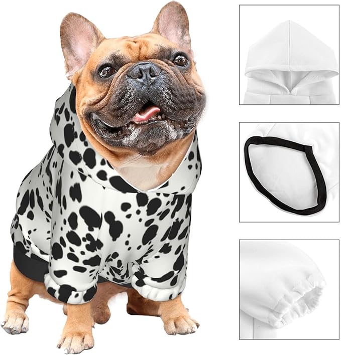 Cute Dalmatian Dog Costume, Animal Dalmatian Print Hoodies Puppy Winter Clothes Sweatshirt for Halloween Cosplay Autumn Wear Dog Winter Hoodies with Pocket for Small Medium Dogs S