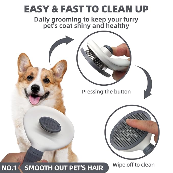 6-in-1 Grey Pet Grooming Kit: Hair Brush, Towel, Washing Gloves, Slicker Brush, and Shampoo Scrubber for Dogs and Cats