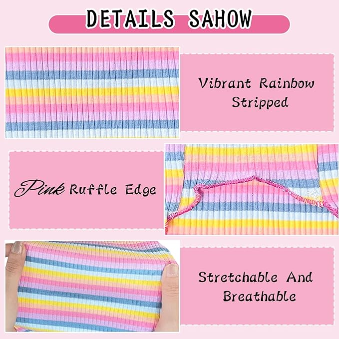 Small Medium Dog Clothes Rainbow Striped Dog Shirts Stretchable Long Sleeve Cat T-Shirt Pet Outfits for Chihuahua Yorkie Teddy (Pink Edge