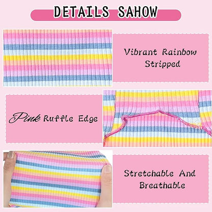 Small Medium Dog Clothes Rainbow Striped Dog Shirts Stretchable Long Sleeve Cat T-Shirt Pet Outfits for Chihuahua Yorkie Teddy (Pink Edge