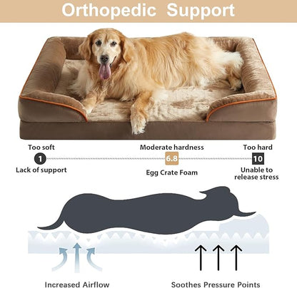 WNPETHOME Waterproof Dog Beds for Large Dogs, Orthopedic XL Dog Bed with Sides, Big Dog Couch Bed with Washable Removable Cover, Pet Bed Sofa with Non-Slip Bottom for Sleeping