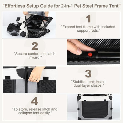 Lekereise Collapsible Dog Crate for Travel 2-in-1 (16.5" x2) x12.6"x12.6"