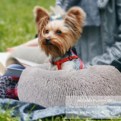 Extra Small Dog Bed Cute Grey Dog Bed Washable 19 inches Donut Fluffy Small Pet Beds 10 lbs