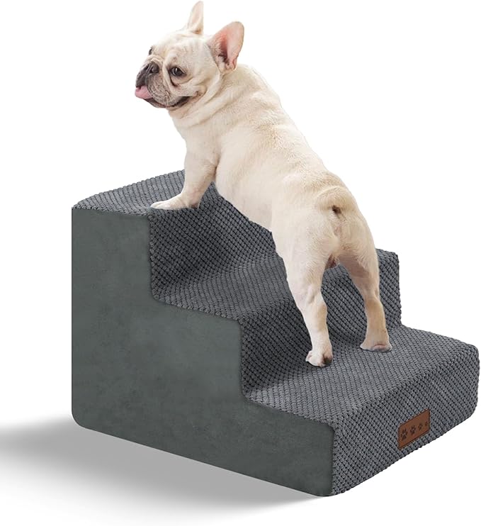 Grey Dog Stairs for Small Dogs 14" H, 3-Tiers