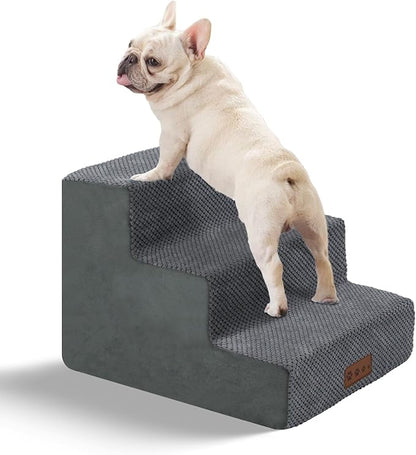 Grey Dog Stairs for Small Dogs 14" H, 3-Tiers