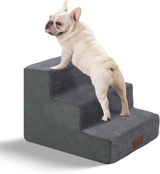 Grey Dog Stairs for Small Dogs 14" H, 3-Tiers