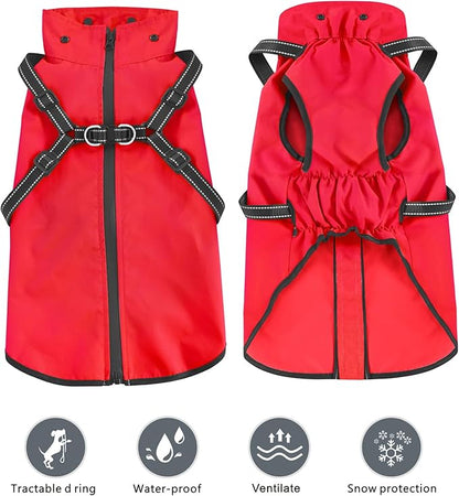Mosucoirl Dog Raincoat Waterproof Dog Hoodie Reflective Dog Raincoat Hooded Adjustable Rain Jacket for Small Medium Large Dogs Puppies (Red, S)