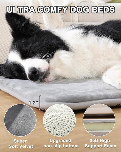 47 inch Washable Dog Crate Beds Pad, High Resilience Foam Kennel Mat Anti-Slip Bottom, for XL Extra Large Sized Dogs, Dog Sleeping Floor Pad,Gray