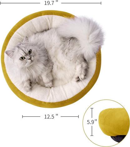 Love's cabin Yellow Round Donut Cat Bed 20x20in, Soft