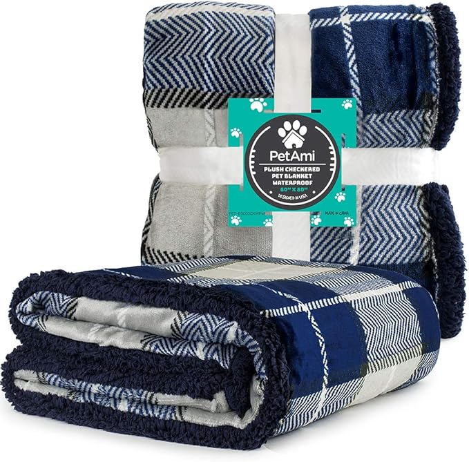 PetAmi WATERPROOF Dog Blanket for Bed 80x60 Plaid