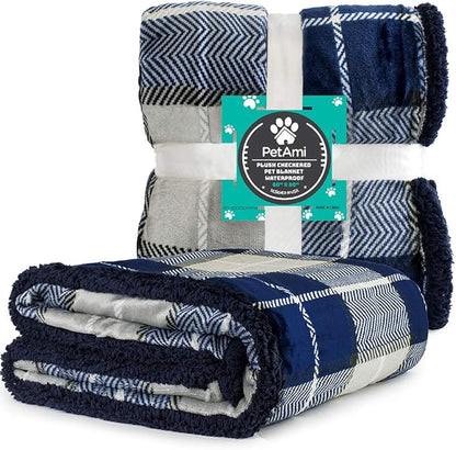 PetAmi WATERPROOF Dog Blanket for Bed 80x60 Plaid
