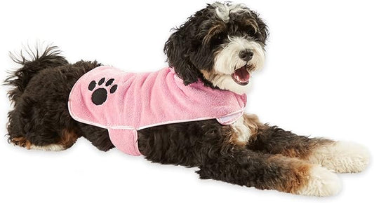 Bone Dry Pet Robe Collection, Embroidered Absorbent Microfiber Bath Robe with Adjustable Closure, for Dogs & Cats, Small, Pink