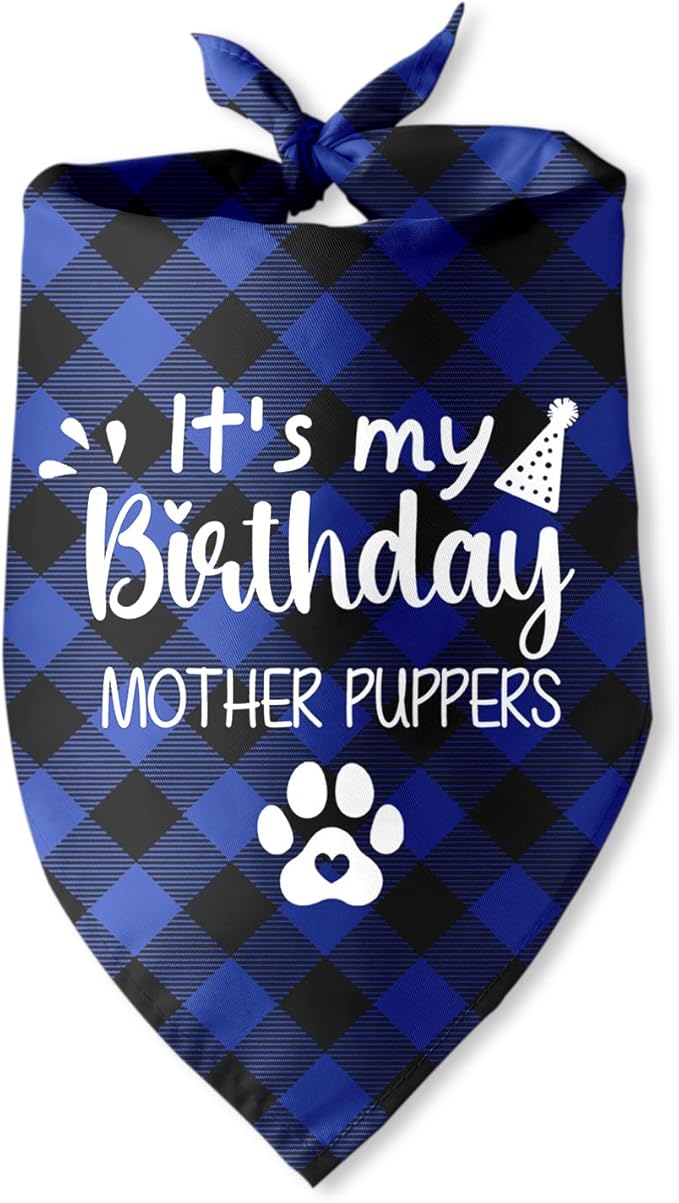 It's My Birthday Mother Puppers Blue Dog Bandana