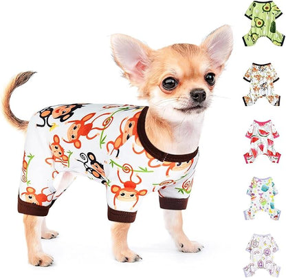 Cute Pet Clothes Dog Pajamas for Small Dogs Boy Girl Soft Stretch Puppy Clothes Dog Pjs Summer Dog Jammies Onesies Dog Outfits for Chihuahua Yorkie Teacup Cat Apparel Clothing (Small, Cute Monkey)