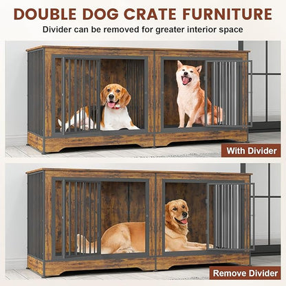 3-in-1 75 Inch Double Dog Crate Furniture 2 Large