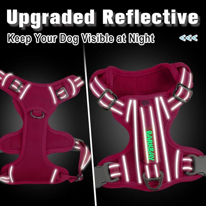 BARKBAY Dog Harness No Pull with ID Tag Pocket - Heavy Duty, Reflective, Easy Control for Large Dogs (Pink,L)