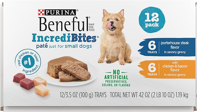 Beneful IncrediBites with Chicken and Natural Bacon Flavor and Porterhouse Steak Flavor Wet Dog Food Variety Pack - (Pack of 12) 3.5 oz. Cans