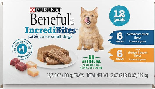 Beneful IncrediBites with Chicken and Natural Bacon Flavor and Porterhouse Steak Flavor Wet Dog Food Variety Pack - (Pack of 12) 3.5 oz. Cans