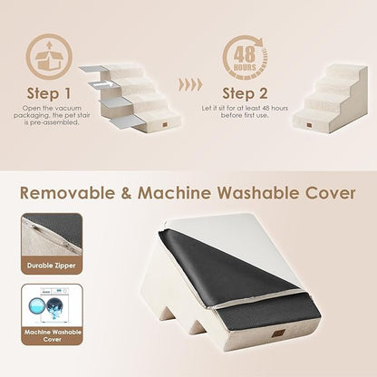 EHEYCIGA Dog Stairs for Small Dog 22.5”H 5-Step Slope
